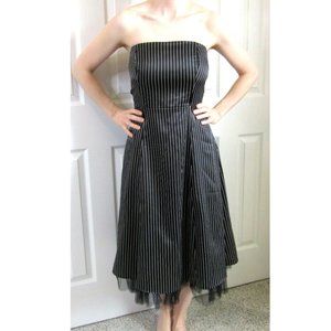 Vintage Black Holiday Party Dress M Strapless Sexy Stripes Netting Corset Unique